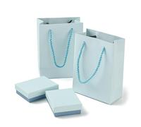 Beadthoven Boîte en carton de 9,3 x 7,15 cm et sac cadeau en papier | 2 coffrets cadeaux et 2 sacs en papier pour bagues et boucles d'oreilles Cadeau de mariage ou d'anniversaire, bleu azur