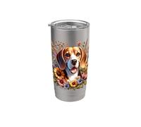 Beagle Dog Summer Daisy Wildflowers Illustration Gobelet isotherme en acier inoxydable double paroi