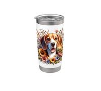 Beagle Dog Summer Daisy Wildflowers Illustration Gobelet isotherme en acier inoxydable double paroi