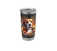 Beagle Dog Summer Daisy Wildflowers Illustration Gobelet isotherme en acier inoxydable double paroi