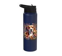 Beagle Dog Summer Daisy Wildflowers Illustration Stainless Steel Insulated Water Bottle