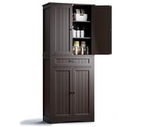 BEALIFE Armoire haute avec 4 portes & 1 tiroir | 73x42x180 cm avec sécurité anti-basculement pour salle à manger, chambre & débarras | Blanc/Brun/Noir | AP16