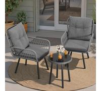 BEALIFE Ensemble de meubles de jardin 3 pièces pour balcon et terrasse | Ensemble de salon d'extérieur table avec 2 chaises | Couleur : jaune/gris | WR213