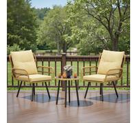 BEALIFE Ensemble de meubles de jardin 3 pièces pour balcon et terrasse | Ensemble de salon d'extérieur table avec 2 chaises | Couleur : jaune/gris | WR213