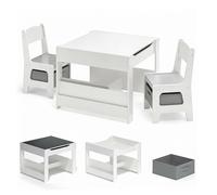BEALIFE Ensemble de table et chaises pour enfants 3 pièces TB91 | Table pour enfants avec 2 chaises, espace de rangement et tableau | Gris/naturel | Pour les 3-7 ans