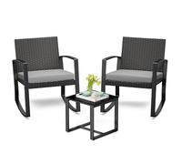 Bealife Ensemble Salon de Jardin 3 pièces avec 2 Fauteuils à Bascule et Table Basse - Chaises en Poly Rotin avec Coussins Mobilier de Jardin pour Amenagement Balcon Terrasse - Gris