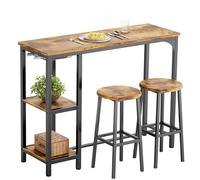 Bealife Ensemble Table de Bar avec 2 Tabourets - Table Haute Cuisine Multifonction avec 2 Étagères et Porte-Bouteilles, Table à Manger Debout Gain de Place pour Cuisine, Salon, Bar (Rétro)