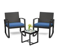 Bealife Poly Rattan Set 3 St, Ensemble de meubles de jardin 2 personnes, Ensemble de meubles de balcon avec coussins bleu (1 table + 2 chaises)