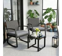 Bealife Poly Rattan Set 3 St, Ensemble de meubles de jardin 2 personnes, Ensemble de meubles de balcon avec coussins Gris (1 table + 2 chaises)