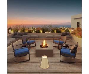 Bealife Poly Rattan Set 3 St, Ensemble de meubles de jardin 2 personnes, Ensemble de meubles de balcon avec coussins bleu (1 table + 2 chaises)