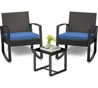 Bealife Rattan Meuble de balcon Set bleu 3 pièces pour balcon, terrasse, véranda