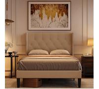 Bealife Structure de Lit - 120 x 200 cm - Lit Rembourré - Lattes en Bois de Spin - Lit Simple - 20 cm de Rangement - Beige