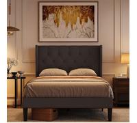 Bealife Structure de Lit - 120 x 200 cm - Lit Rembourré - Lattes en Bois de Spin - Lit Simple - 20 cm de Rangement - Gris Foncé