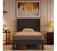 Bealife Structure de Lit - 90 x 200 cm - Lit Rembourré - Lattes en Bois de Spin - Lit Simple - 20 cm de Rangement - Gris Foncé