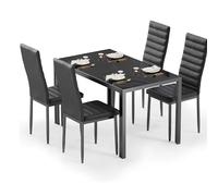 Bealife Table à Manger avec 4 Chaises, Table Rectangulaire en Verre Trempé et Chaises en Similicuir pour Salon, Chambre, Cuisine - Noir