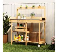 BEALIFE Table de jardinage 112 x 43 x 120 cm Table de jardinage avec tiroirs | Bois avec plan de travail galvanisé | Pour le jardin, le balcon et la terrasse | Nature CC53