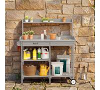 BEALIFE Table de jardinage 112 x 43 x 120 cm Table de jardinage avec tiroirs | Bois avec plan de travail galvanisé | Pour le jardin, le balcon et la terrasse | Gris CC53