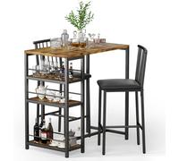 BEALIFE TB51 Ensemble de tabourets de bar 91 x 50 x 91 cm | 2 tabourets rembourrés + table de bar | Pour cuisine/bistrot , Marron