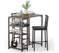 BEALIFE TB51 Ensemble de tabourets de bar 91 x 50 x 91 cm | 2 tabourets rembourrés + table de bar | Pour cuisine/bistrot , Gris