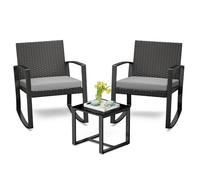 BEALIFE WR210 Ensemble en rotin 3 pièces | Ensemble de jardin avec coussins gris | 1 table + 2 chaises pour balcon & jardin