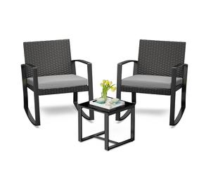 BEALIFE WR210 Ensemble en rotin 3 pièces | Ensemble de jardin avec coussins gris | 1 table + 2 chaises pour balcon & jardin