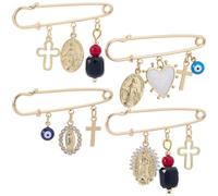 BEAMARKER 1 boîte de 4 épingles de Sûreté Décoratives en Fer Plaqué Or 18 carats (2) Styles en Laiton Émaillé Œil du Diable Croix Cœur Porte Bonheur pour Pull Châle Pantalon Accessoires de Taille