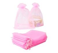 BEAMARKER 50 Sachet en Organza Rose de 18x13cm Pochette à Bijoux en Maille avec Cordon de Serrage Sac Cadeau Fournitures d'emballage pour Mariage Noël Bonbons Bijoux Maquillage Salle de Bain Savons