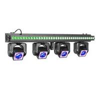 BeamZ Showbar GO Vibe - Barre 4 Lyres LED RGBW 160W avec Barre LED et Anneaux LED - Éclairage DJ Scène Complet