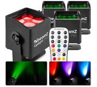 BeamZ BBP44 Lot de 4 Projecteurs sur Batterie Compact RGBW IP65 - 16 Watts, Résistant aux Intempéries, Autonomie 25H Noir