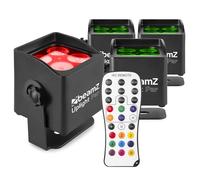 BeamZ BBP44 Lot de 4 Projecteurs sur Batterie Compact RGBW IP65 - 16 Watts, Résistant aux Intempéries, Autonomie 25H Noir
