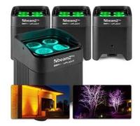 BeamZ BBP54 Lot de 4 projecteurs 4 x LED 12 W avec batterie - IP65, mode DMX, fonction maître/esclave Noir