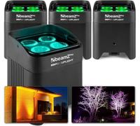BeamZ BBP54 - Lot de 4 Projecteurs PAR Uplight sur Batterie IP65 RGBAW-UV WDMX - 48 Watts, 15 Heures d'Autonomie, Idéal pour Éclairage de Salle, Mariage, Jardin, Architecture