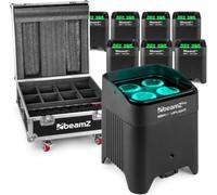 BeamZ BBP54 Lot de 8 projecteurs Uplight batterie et Flight Case avec fonction charge - 4 x LED 12 W, IP65, mode DMX, télécommande Noir