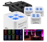 BeamZ BBP90-4x Projecteurs d’Ambiance sur Batterie - Blanc, 4 x 4 Watts RGB-UV, Sac de Transport, Autonomie 20H, Câble DMX Inclus, Modes Automatiques, Idéal pour les Mariages, Architectures...
