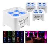 BeamZ BBP90W 4x Projecteurs d’Ambiance Batterie 4x4W RGB-UV Blanc | Éclairage Nomade pour Mariages et Décors, Effets RGB-UV Dynamiques, Autonomie 20H, Câble DMX Inclus, Modes Auto Faciles