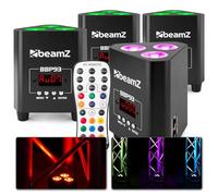 BeamZ BBP93 - Lot de 4 Projecteurs Uplight PAR sur Batterie RGBW DMX - 30 Watts, 7 Heures d'Autonomie, Télecommande, Idéal pour Éclairage de Salle, Mariage, Jardin, Architecture, Hôtel, Restaurant