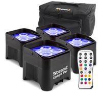 BeamZ BBP94 - Lot 4 Projecteurs PAR Uplight sur Batterie RGB DMX 40 Watts avec Sac de Transport - Autonomie 9H, Idéal pour Éclairage de Salle, Mariage, Jardin, Architecture, Hôtel, Restaurant