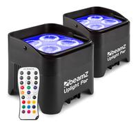 BeamZ BBP94 Lot de 2 projecteurs Uplight 4x LED 10 W RGBW avec batterie - mode DMX, fonction maître/esclave Noir
