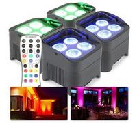 BeamZ BBP94 Lot de 4 projecteurs Uplight 6x LED 10 W RGBW avec batterie - mode DMX, fonction maître/esclave Noir