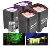 BeamZ BBP96 Lot de 4 projecteurs Uplight 6 x LED 12 W RGBAW avec batterie - mode WDMX, fonction maître/esclave Noir