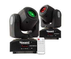 Beamz Panther 25 Lyre Spot LED - Pack de 2 Lyres - LED CREE Blanche 12W, Faisceau 12°, 5, 9 ou 11 Canaux DMX, Roue de 7x Gobos, 7 Couleurs + Blanc, Modes DMX et Auto, Maitre/Esclave, DJ, Concert