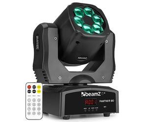 Beamz Panther 80 Lyre LED - 6x LED 12 Watts RGBW CREE, Mode DMX ou Stand Alone, Gestion Audio ou Auto, Fonction Maitre/Esclave, Shows Préprogrammés, Idéal DJ, Concert, Boite de Nuit