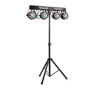 Beamz Partybar3 4x Projecteurs PAR avec Magic Ball, Contrôle par DMX, Télécommande ou par Programmes Automatiques, Pied Tripode Inclus, Idéal pour la Scène, Soirées, Animations, Shows Préprogrammés