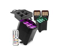 BeamZ Pro BBP59 - Pack de 4 Projecteurs d'ambiance sans fil IP65 9x 12W RGBWA-UV | Batterie amovible & Wireless DMX | Sac de Transport Inclus