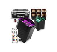 BeamZ Pro BBP59 - Pack de 8 Projecteurs d'ambiance sans fil IP65 9x 12W RGBWA-UV | Batterie amovible & Wireless DMX | FlightCase Inclus