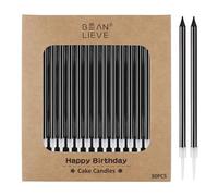 BEAN LIEVE Lot de 30 bougies d'anniversaire longues et fines en métal, bougies pour gâteaux, fêtes d'anniversaire, décorations de mariage, bougies de fête, décorations de gâteaux (noires)