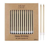 BEAN LIEVE Lot de 30 bougies d'anniversaire longues et fines en métal, bougies pour gâteaux, fêtes d'anniversaire, décorations de mariage, bougies de fête, décorations de gâteaux (Champagne Or)
