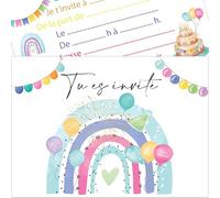 Bear and Bee Cartes d'invitation pour anniversaire d'enfants Arc-en-ciel - 20 pièces A6 avec motif arc-en-ciel coloré - En carton recyclé