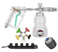 BEAR FORCE Kit de pistolet de nettoyeur haute pression transparent pour nettoyage de voiture avec canon à mousse rapide de 6,35 mm, 1 l, 5 embouts et connecteur de tuyau pour Bosch, Nilfisk, STIHL