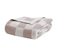 bearberry Couverture pelucheuse à Carreaux tricotée, Douce, Confortable et Chaude en Microfibre pour canapé, lit, Voyage, Maison (crème, 152,4 x 203,2 cm)